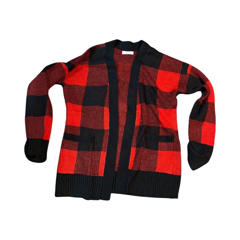 Full circle trends red and black buffalo plaid cardigan sweater